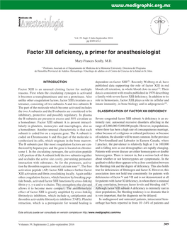 Factor XIII Deficiency, a Primer for Anesthesiologist