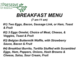 BREAKFAST MENU (7 Am-11 Am)