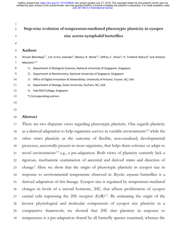 Step-Wise Evolution of Temperature-Mediated Phenotypic Plasticity in Eyespot