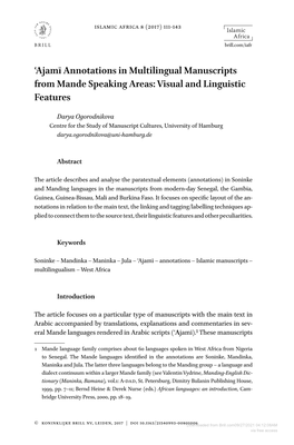 ʿajamī Annotations in Multilingual Manuscripts from Mande Speaking Areas: Visual and Linguistic Features