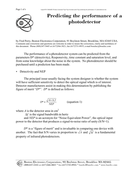 Predicting the Performance of a Photodetector.Doc Predicting the Performance of a Photodetector