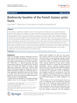 Biodiversity Baseline of the French Guiana Spider Fauna Vincent Vedel1,2*, Christina Rheims3, Jérôme Murienne4 and Antonio Domingos Brescovit3