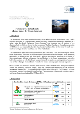 Factsheet: the Dutch Senate (Eerste Kamer Der Staten-Generaal)