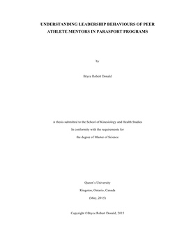 Understanding Leadership Behaviours of Peer Athlete Mentors in Parasport Programs