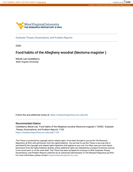 Food Habits of the Allegheny Woodrat (Neotoma Magister )