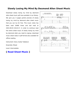 Slowly Losing My Mind by Desmond Allen Sheet Music