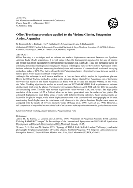 Offset Tracking Procedure Applied to the Viedma Glacier, Patagonian Andes, Argentina