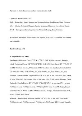 Appendix S1: List of Museum Vouchers Examined in This Study. Collections with Acronyms (Abc): SMF – Senckenberg Nature Museu