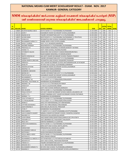 KANNUR- GENERAL CATEGORY Kvtimfàjn¸N\V Aàlcmb Ip«Niä \Mj-WÂ Kvtimfàjn¸V T]Mà«Â ( ) NMM NSP Hgn Hm¬Sse-\Mbn Am{Xta Kvtimfàjn-¸N\V At]-£N-¡M³ ]Msp-Åq