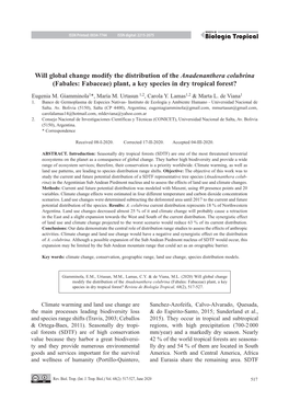 Will Global Change Modify the Distribution of the Anadenanthera Colubrina (Fabales: Fabaceae) Plant, a Key Species in Dry Tropical Forest?