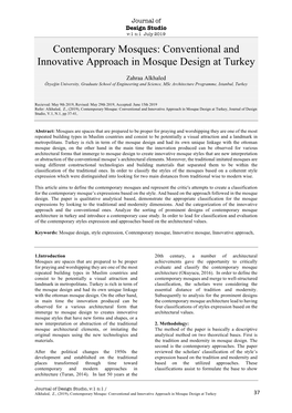 Contemporary Mosques: Conventional and Innovative Approach in Mosque Design at Turkey