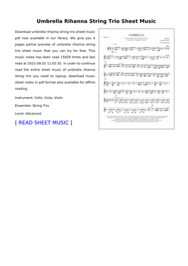 Umbrella Rihanna String Trio Sheet Music