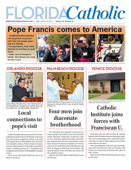 Pope Francis Comes to America E-EDITION EXCLUSIVES • Be Shepherds Concerned with God and People, Pope Tells U.S