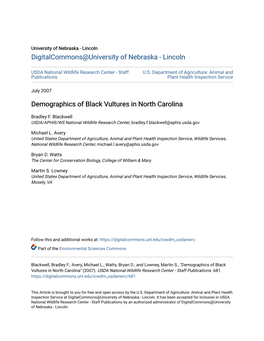 Demographics of Black Vultures in North Carolina