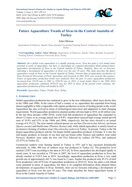 Future Aquaculture Trends of Sivas in the Central Anatolia of Turkey