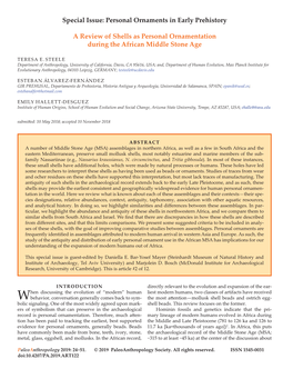 Personal Ornaments in Early Prehistory a Review of Shells As