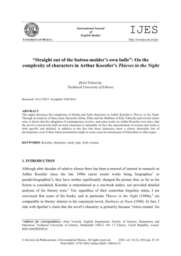 “Straight out of the Button-Molder's Own Ladle”: on the Complexity of Characters in Arthur Koestler's Thieves in The