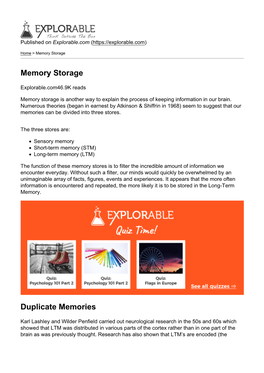 Memory Storage