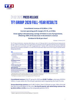 [11.02.2021] Press Release Tf1 Group 2020 Full-Year Results