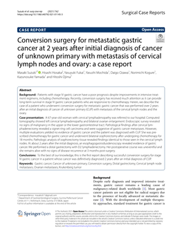 Conversion Surgery for Metastatic Gastric Cancer at 2 Years After Initial