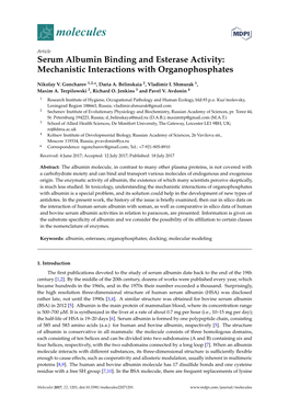 Serum Albumin Binding and Esterase Activity: Mechanistic Interactions with Organophosphates