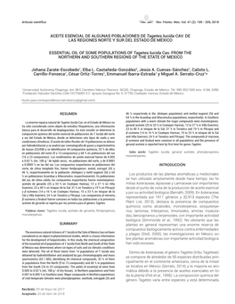 ACEITE ESENCIAL DE ALGUNAS POBLACIONES DE Tagetes Lucida CAV. DE LAS REGIONES NORTE Y SUR DEL ESTADO DE MÉXICO ESSENTIAL OIL OF