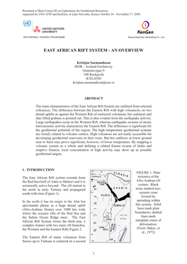 East African Rift System - an Overview