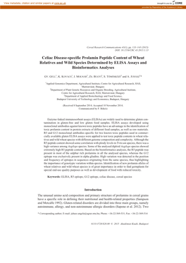 Celiac Disease-Specific Prolamin Peptide Content of Wheat Relatives and Wild Species Determined by ELISA Assays and Bioinformatics Analyses