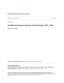 The Mexican Image in American Travel Literature, 1831Â•Fi1869