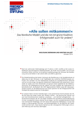 Sollen Mitkommen!« Das Nordische Modell Und Die Rot-Rot-Grüne Koalition Erfolgsmodell Auch Für Andere?