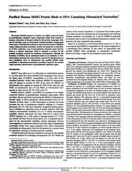 Purified Human MSH2 Protein Binds to DNA Containing Mismatchednucleotid&