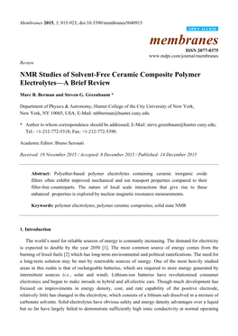 NMR Studies of Solvent-Free Ceramic Composite Polymer Electrolytes—A Brief Review