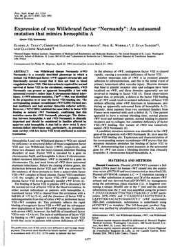 Expression of Von Willebrand Factor 