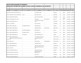 South Dakota Board of Pharmacy Wholesale Distributor Licenses; Active, in Good Standing As of 02/28/2013