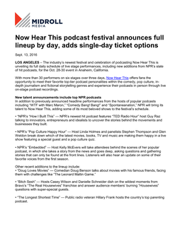 Now Hear This Podcast Festival Announces Full Lineup by Day, Adds Single-Day Ticket Options
