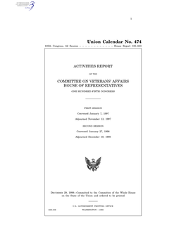 Union Calendar No. 474 105Th Congress, 2D Session – – – – – – – – – – – – House Report 105–833