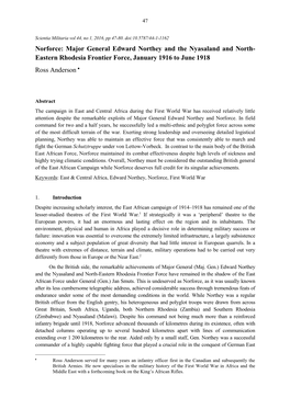 Norforce: Major General Edward Northey and the Nyasaland and North- Eastern Rhodesia Frontier Force, January 1916 to June 1918 Ross Anderson 