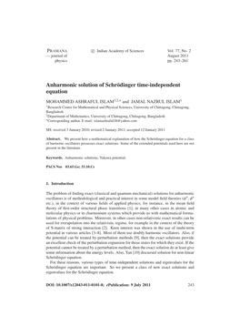 Anharmonic Solution of Schrödinger Time-Independent Equation