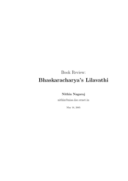 Bhaskaracharya's Lilavathi