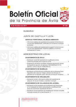 Junta De Castilla Y León Administración Local Sumario