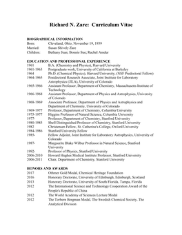 Richard N. Zare: Curriculum Vitae