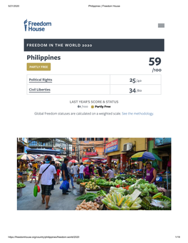 FREEDOM in the WORLD 2020 Philippines 59 PARTLY FREE /100