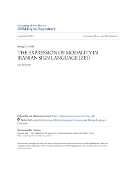 THE EXPRESSION of MODALITY in IRANIAN SIGN LANGUAGE (ZEI) Sara Siyavoshi