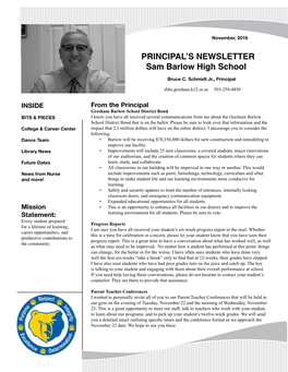 PRINCIPAL's NEWSLETTER Sam Barlow High School