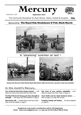 September 2013 the Community Newsletter for Much Marcle, Yatton, Rushall & Kynaston 50P