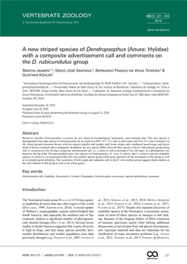 A New Striped Species of Dendropsophus (Anura: Hylidae) with a Composite Advertisement Call and Comments on the D