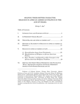 Shaping Their Better Character: Religion in African American Politics in the Age of Obama