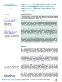 Co-Production Between Long-Term Care Units and Voluntary Organisations in Norwegian Cambridge.Org/Phc Municipalities: a Theoretical Discussion and Empirical Analysis