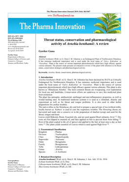 Threat Status, Conservation and Pharmacological Activity of Arnebia