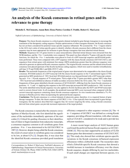 An Analysis of the Kozak Consensus in Retinal Genes and Its Relevance to Gene Therapy